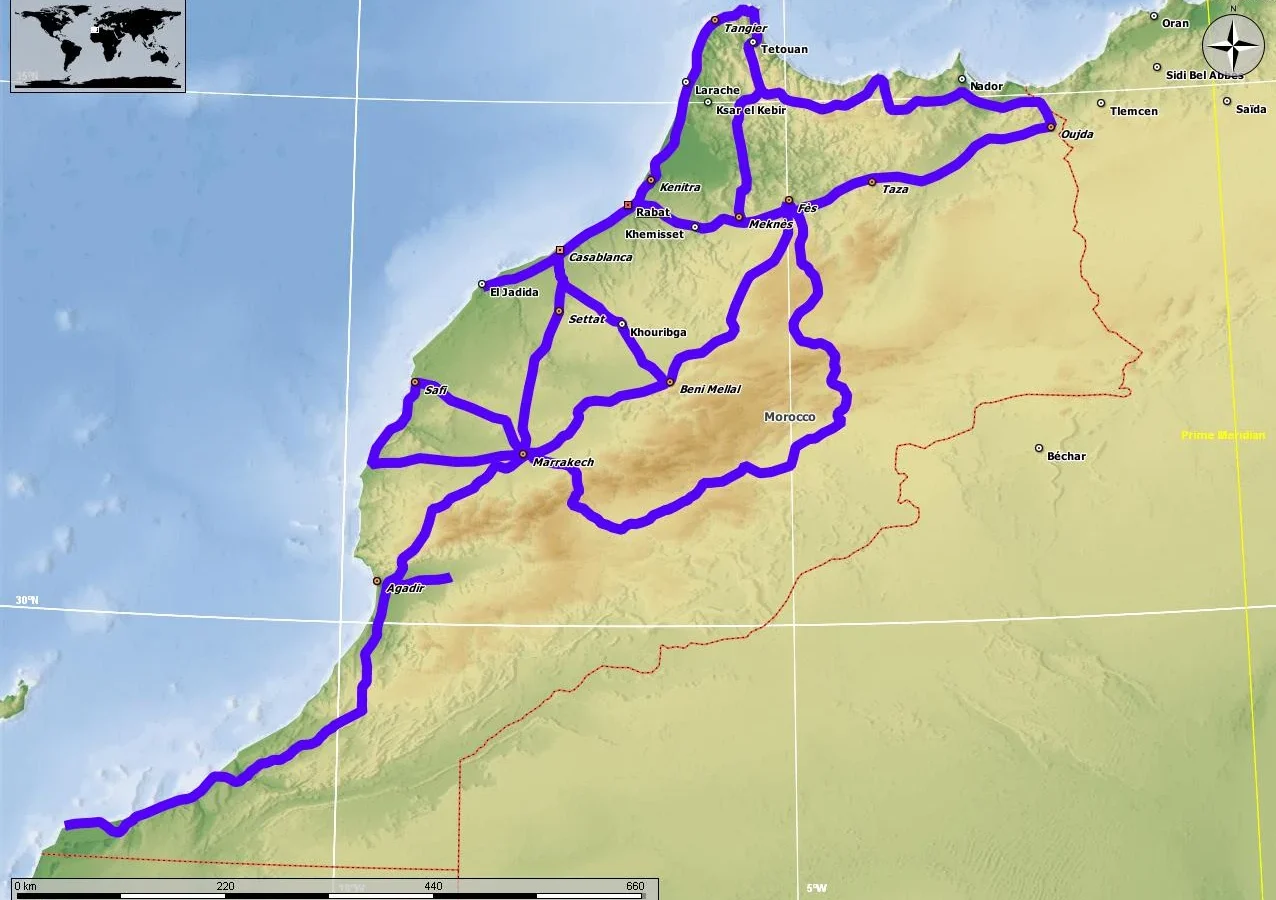 Carte de 2013 du réseau de fibre optique de Maroc Telecom