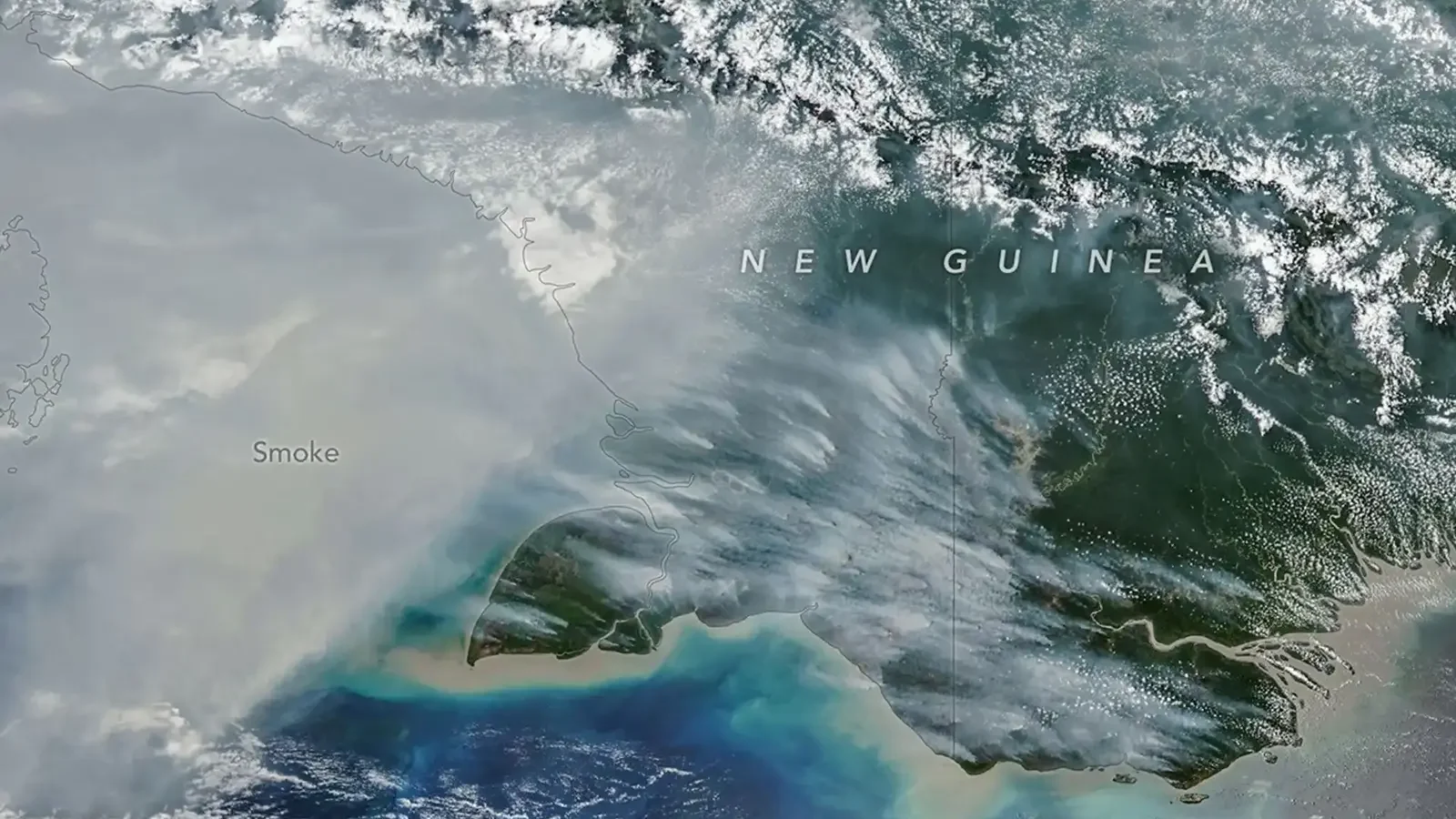 Les fumées des incendies dans le sud de la Nouvelle-Guinée vues par satellite le 11 octobre 2026