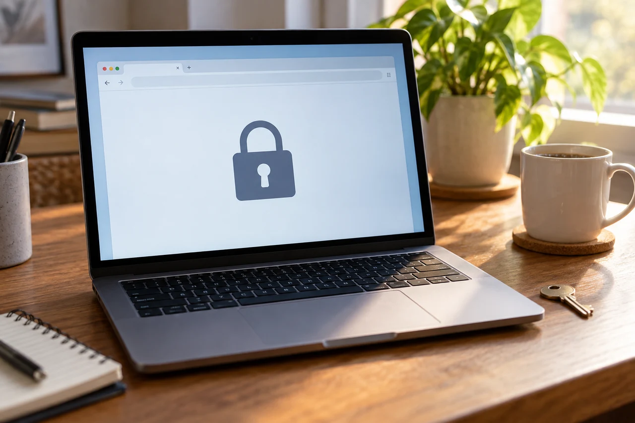 Illustration générée par IA : un ordinateur et une clé illustrant la sécurité des connexions